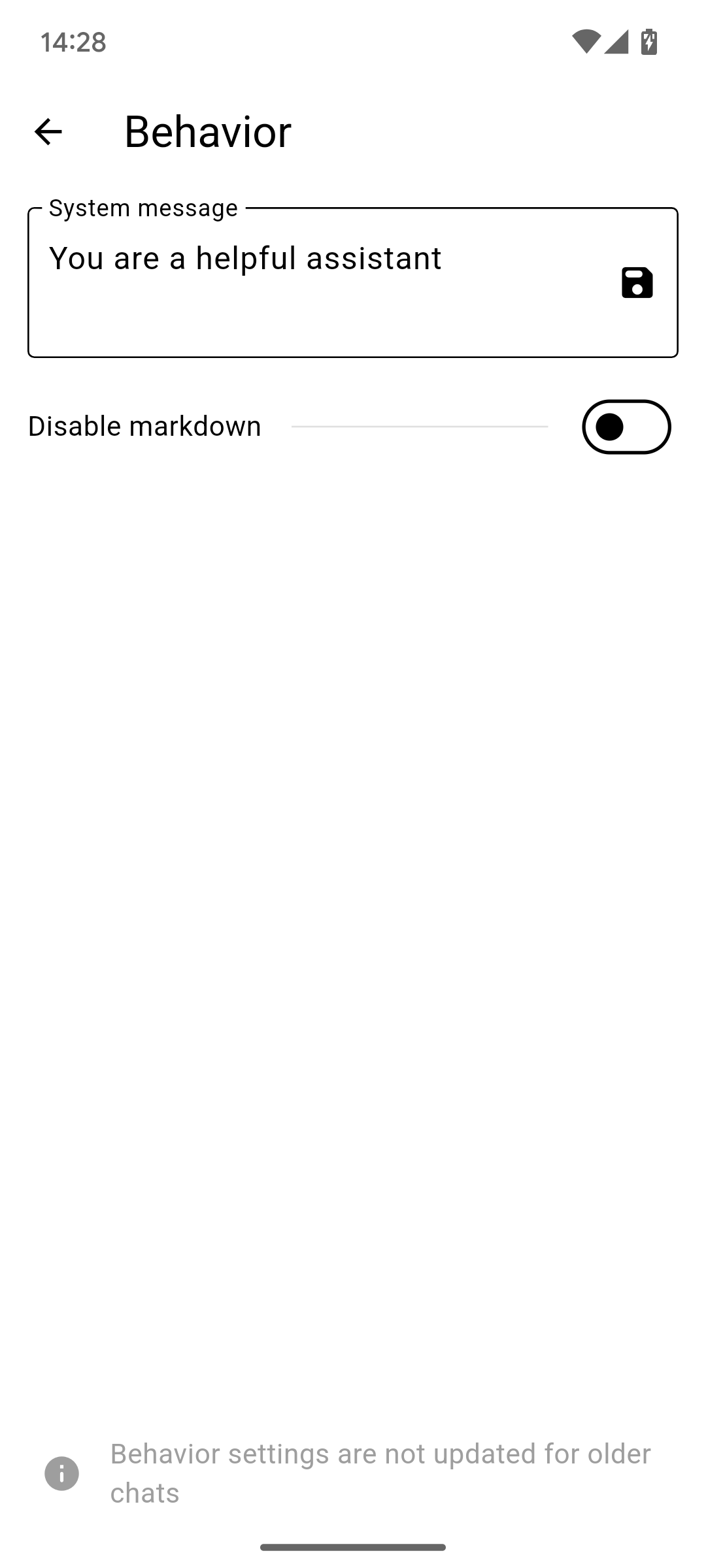settings screen