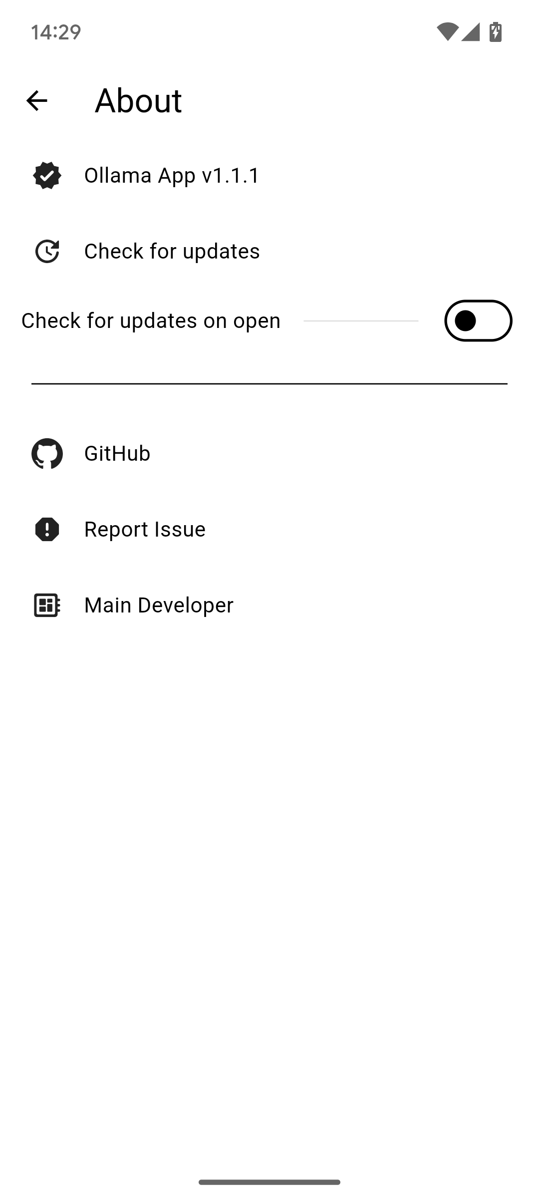 settings screen