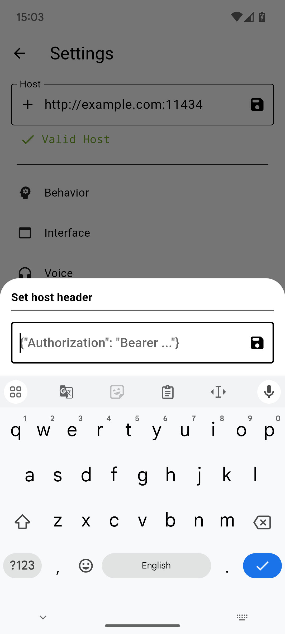 settings screen