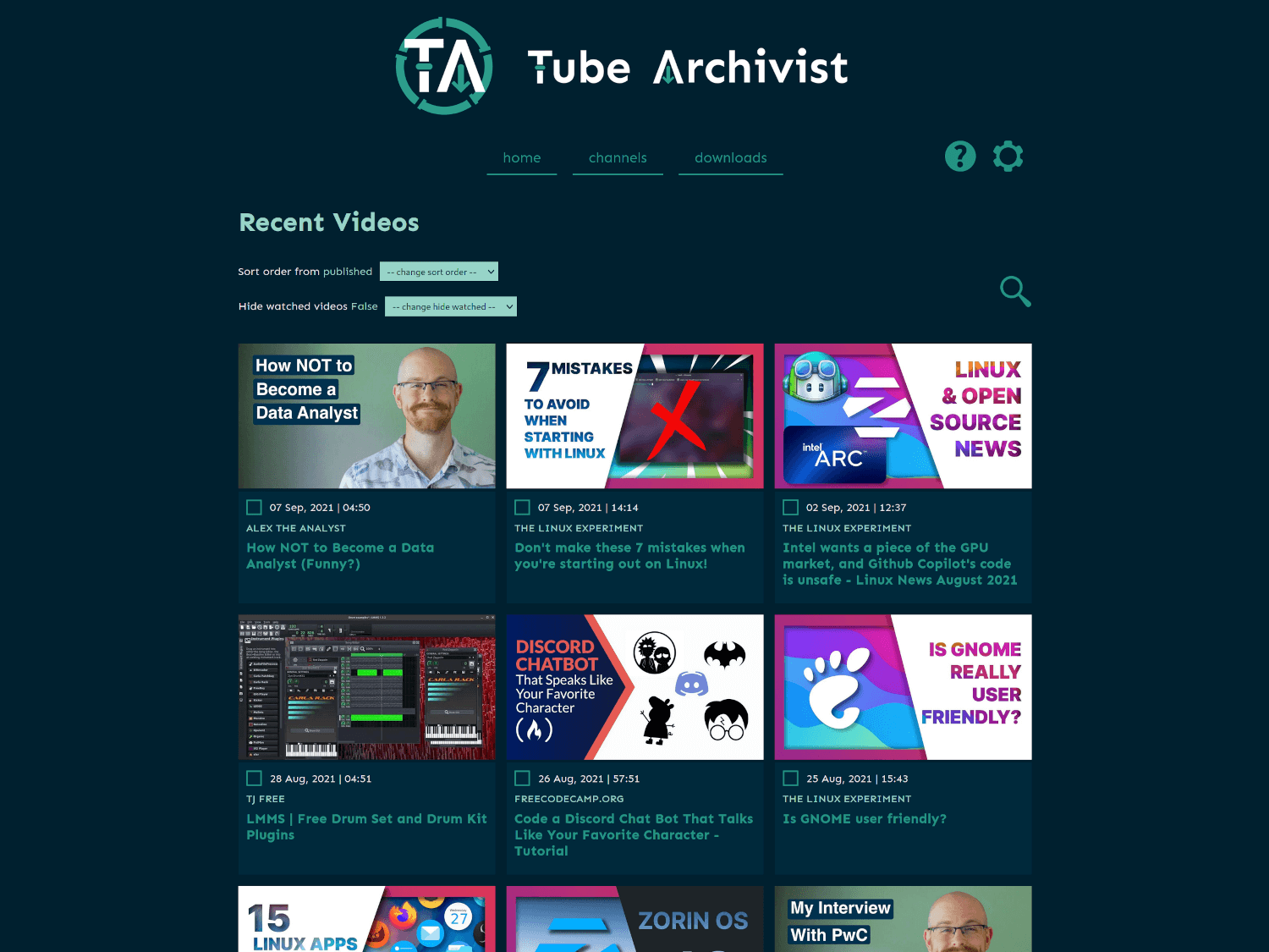Tube Archivist Home home screenshot